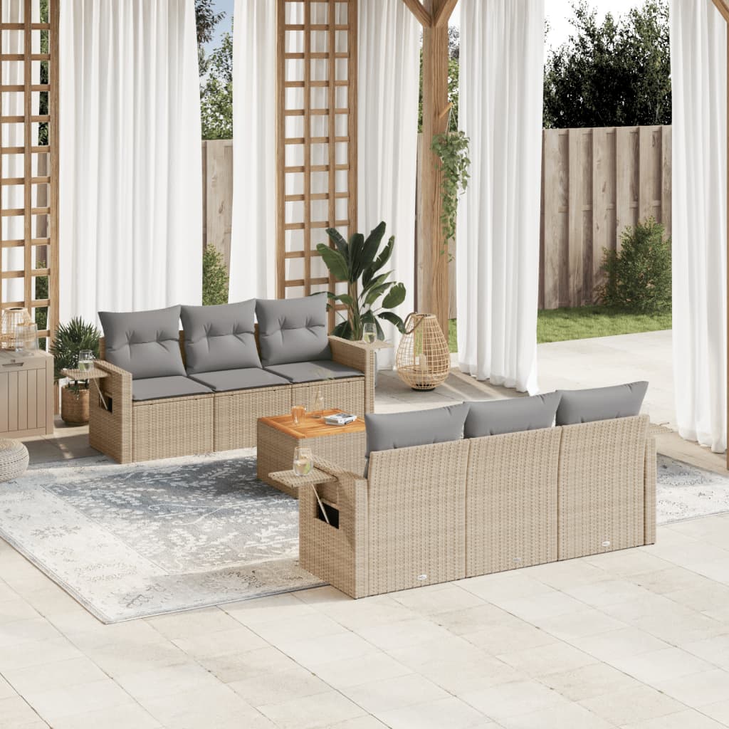 vidaXL 7-cz. zestaw wypoczynkowy do ogrodu, z poduszkami, beżowy