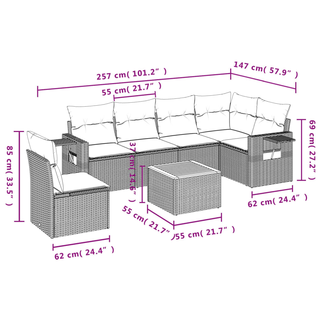 vidaXL 7-cz. zestaw wypoczynkowy do ogrodu, z poduszkami, szary
