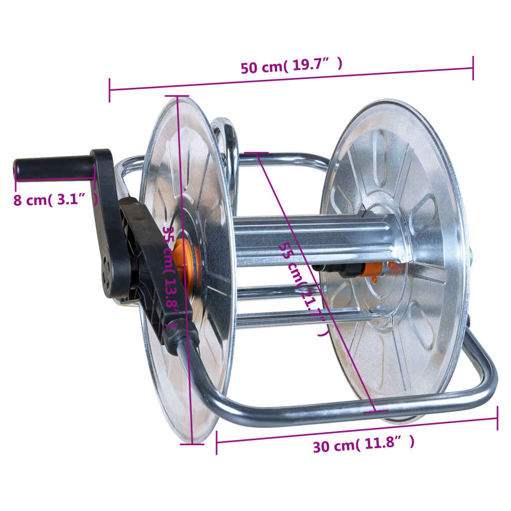 vidaXL Bęben ścienny na wąż 50 m 1/2" lub 35 m 3/4", stalowy