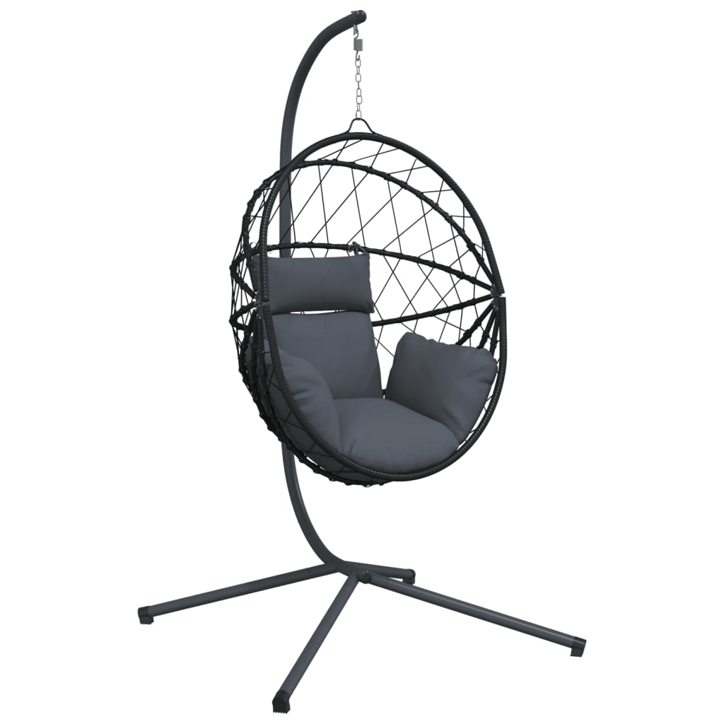 vidaXL Wiszące krzesło kokon ze stojakiem, antracytowe, rattan i stal
