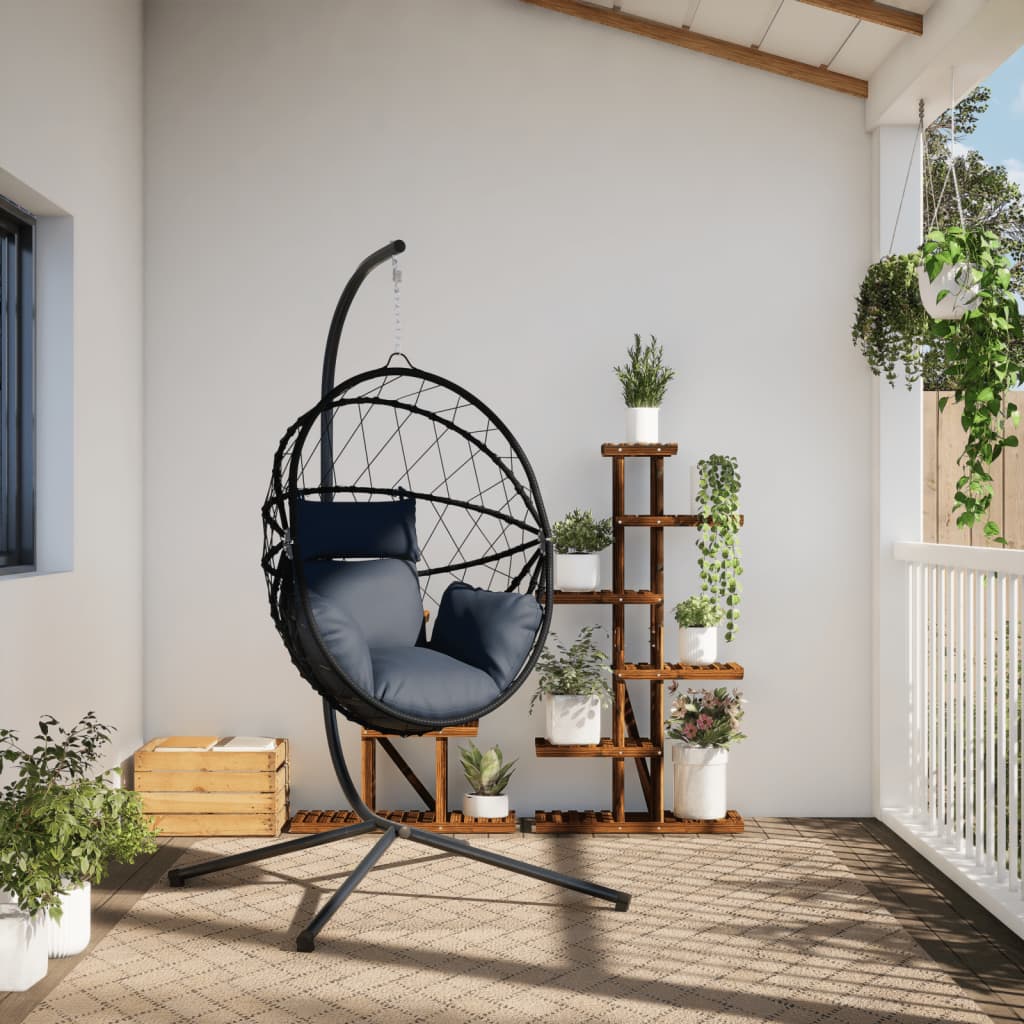 vidaXL Wiszące krzesło kokon ze stojakiem, antracytowe, rattan i stal