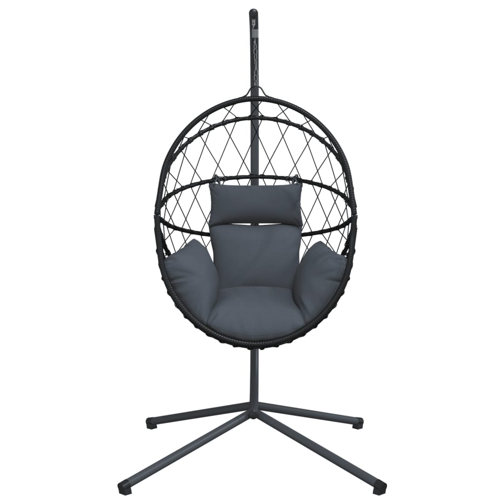 vidaXL Wiszące krzesło kokon ze stojakiem, antracytowe, rattan i stal