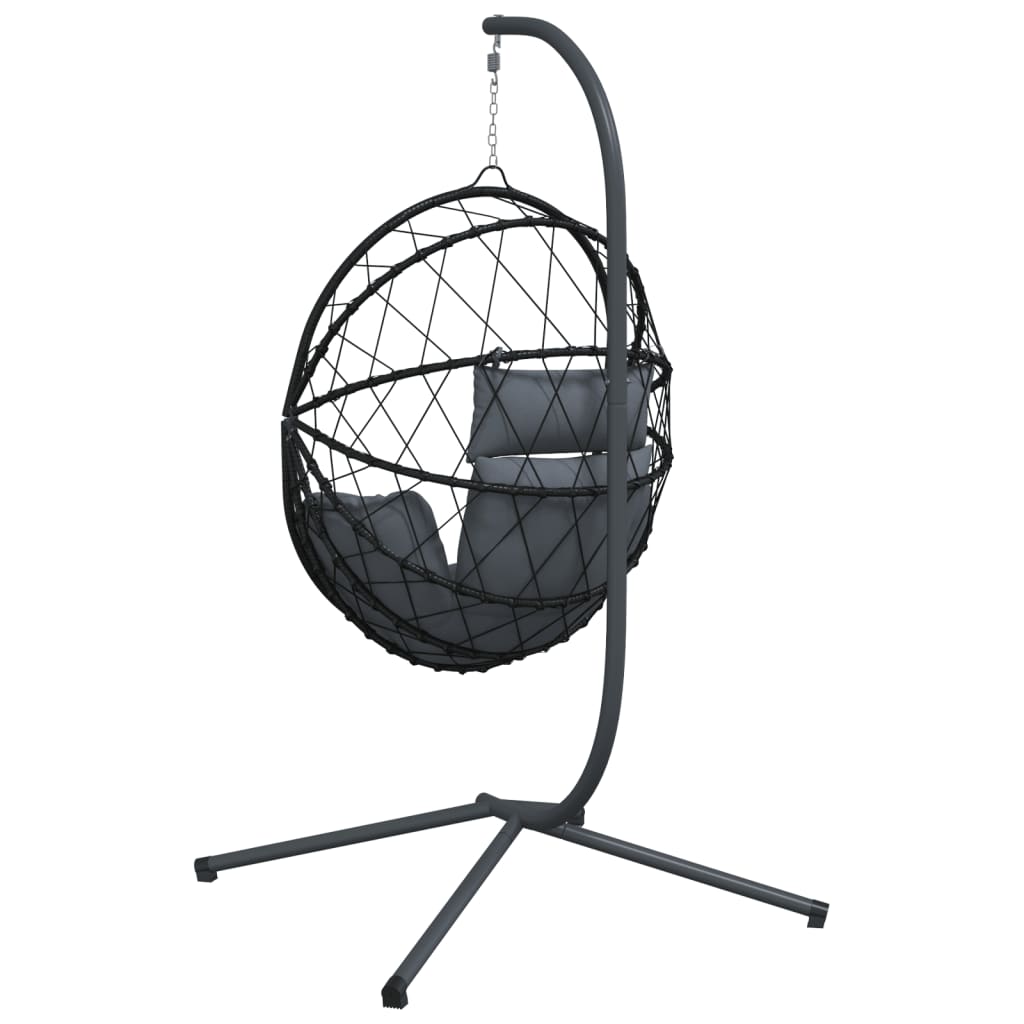 vidaXL Wiszące krzesło kokon ze stojakiem, antracytowe, rattan i stal
