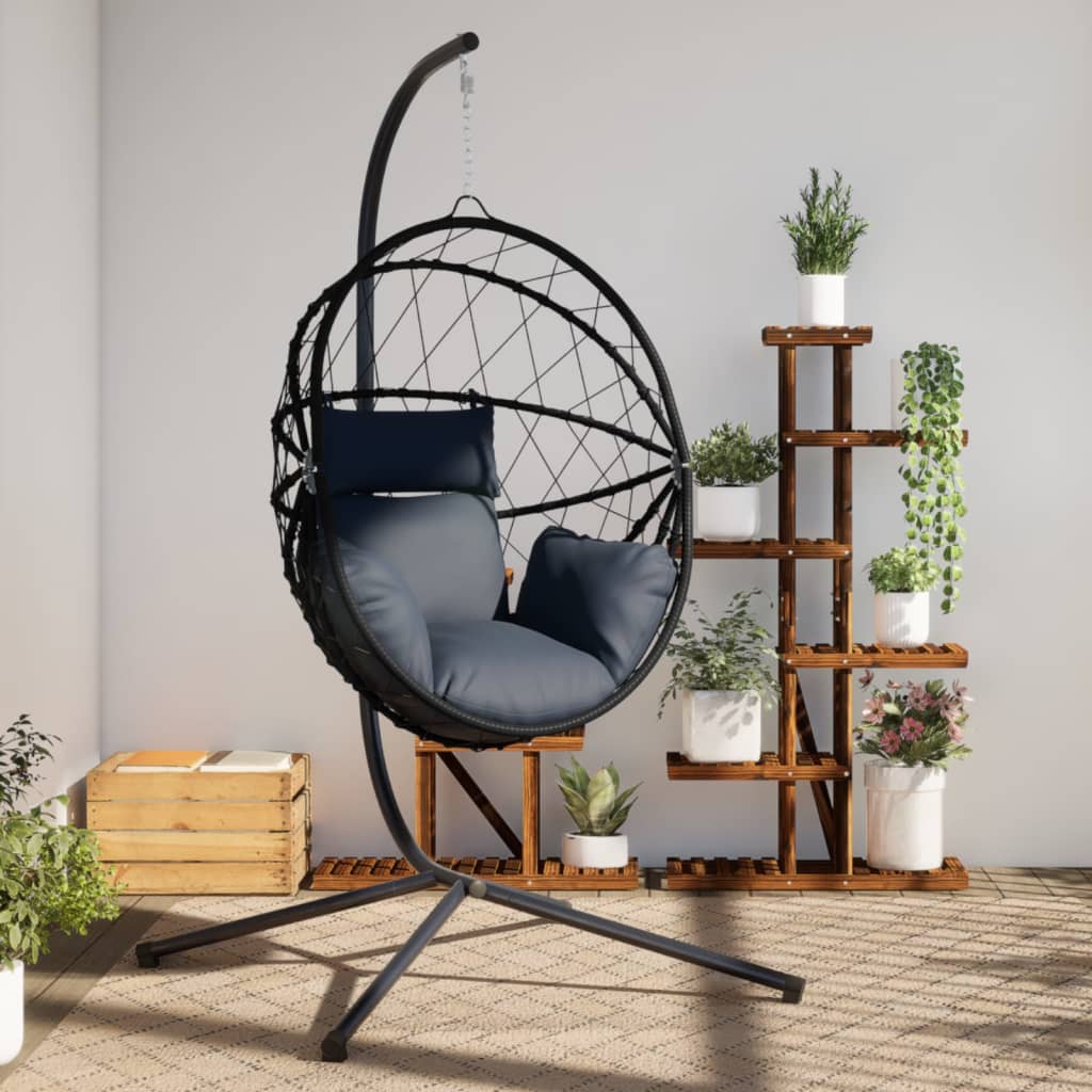 vidaXL Wiszące krzesło kokon ze stojakiem, antracytowe, rattan i stal