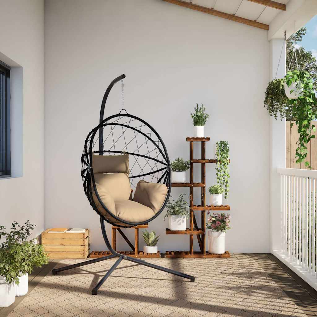 vidaXL Wiszące krzesło kokon ze stojakiem, kolor taupe, rattan i stal