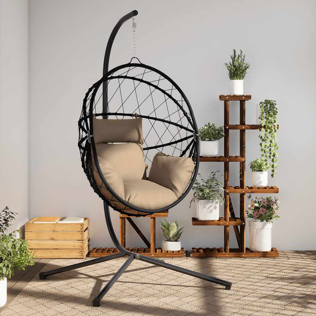 vidaXL Wiszące krzesło kokon ze stojakiem, kolor taupe, rattan i stal
