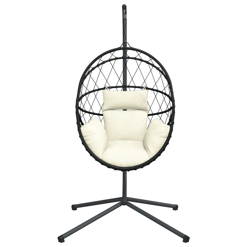 vidaXL Wiszące krzesło kokon ze stojakiem, beżowe, rattan i stal