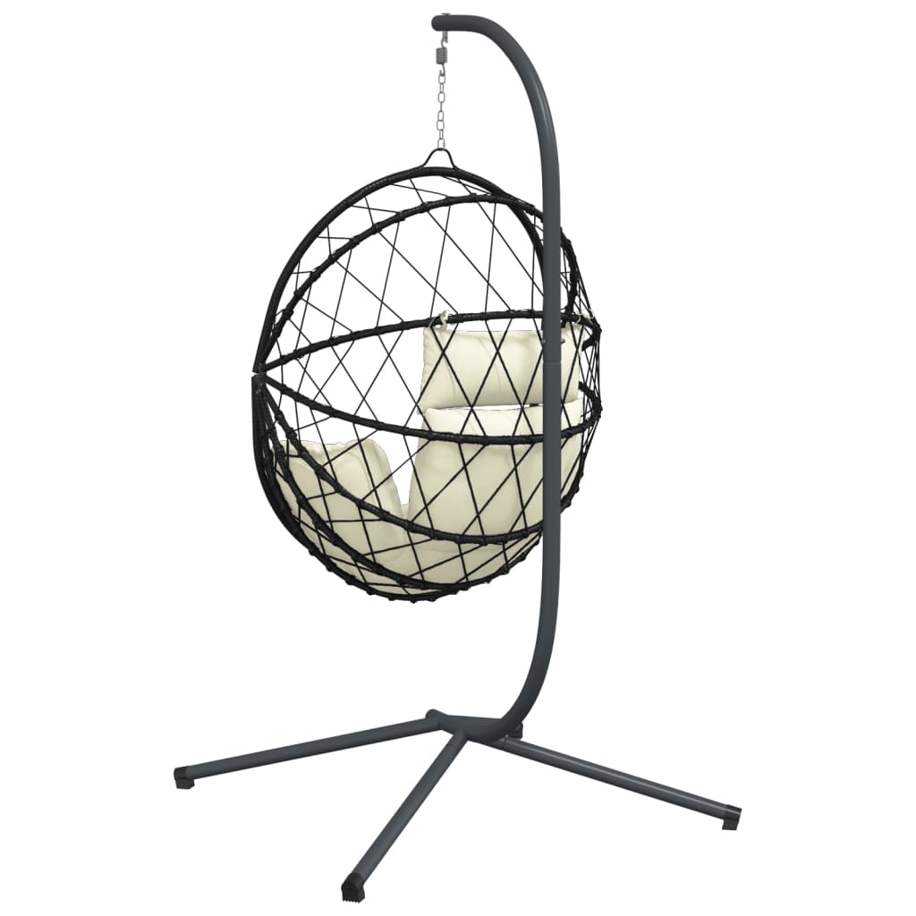 vidaXL Wiszące krzesło kokon ze stojakiem, beżowe, rattan i stal