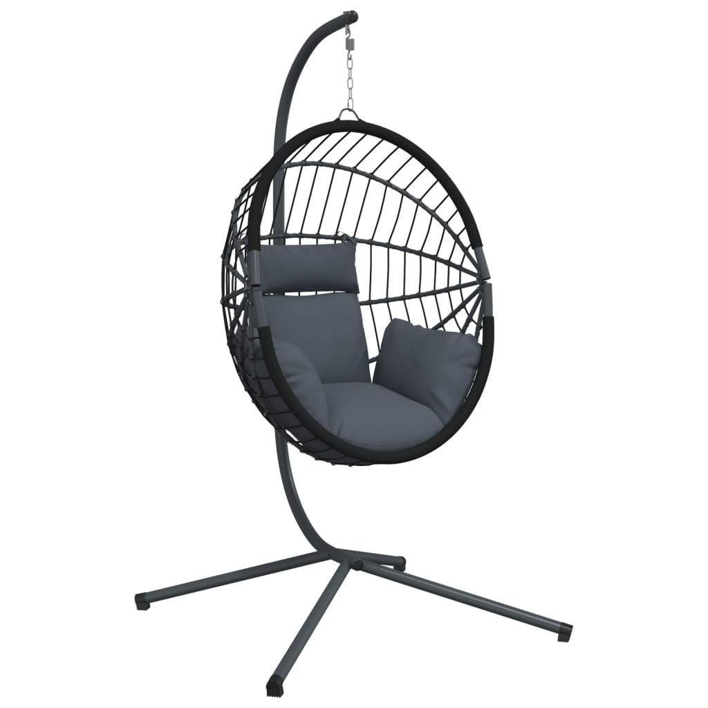 vidaXL Wiszące krzesło kokon ze stojakiem, antracytowe, rattan i stal