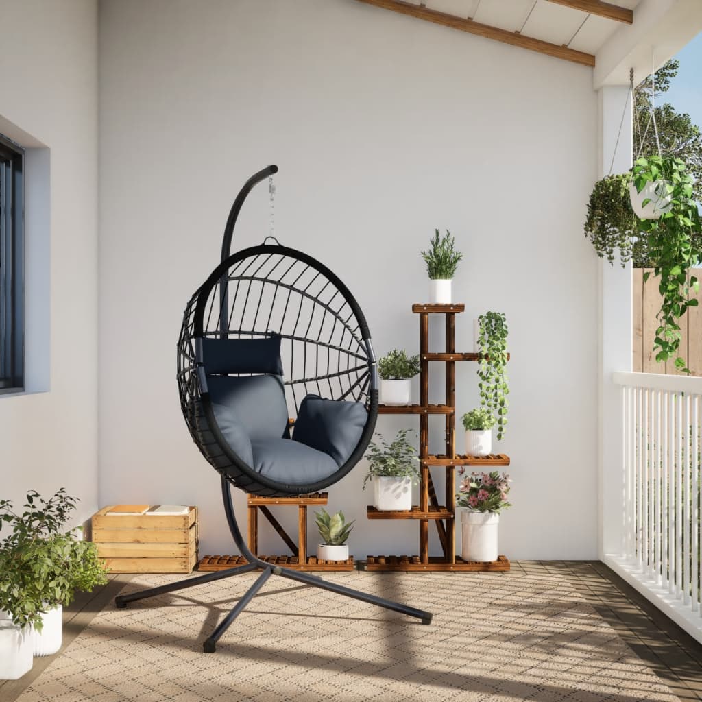 vidaXL Wiszące krzesło kokon ze stojakiem, antracytowe, rattan i stal