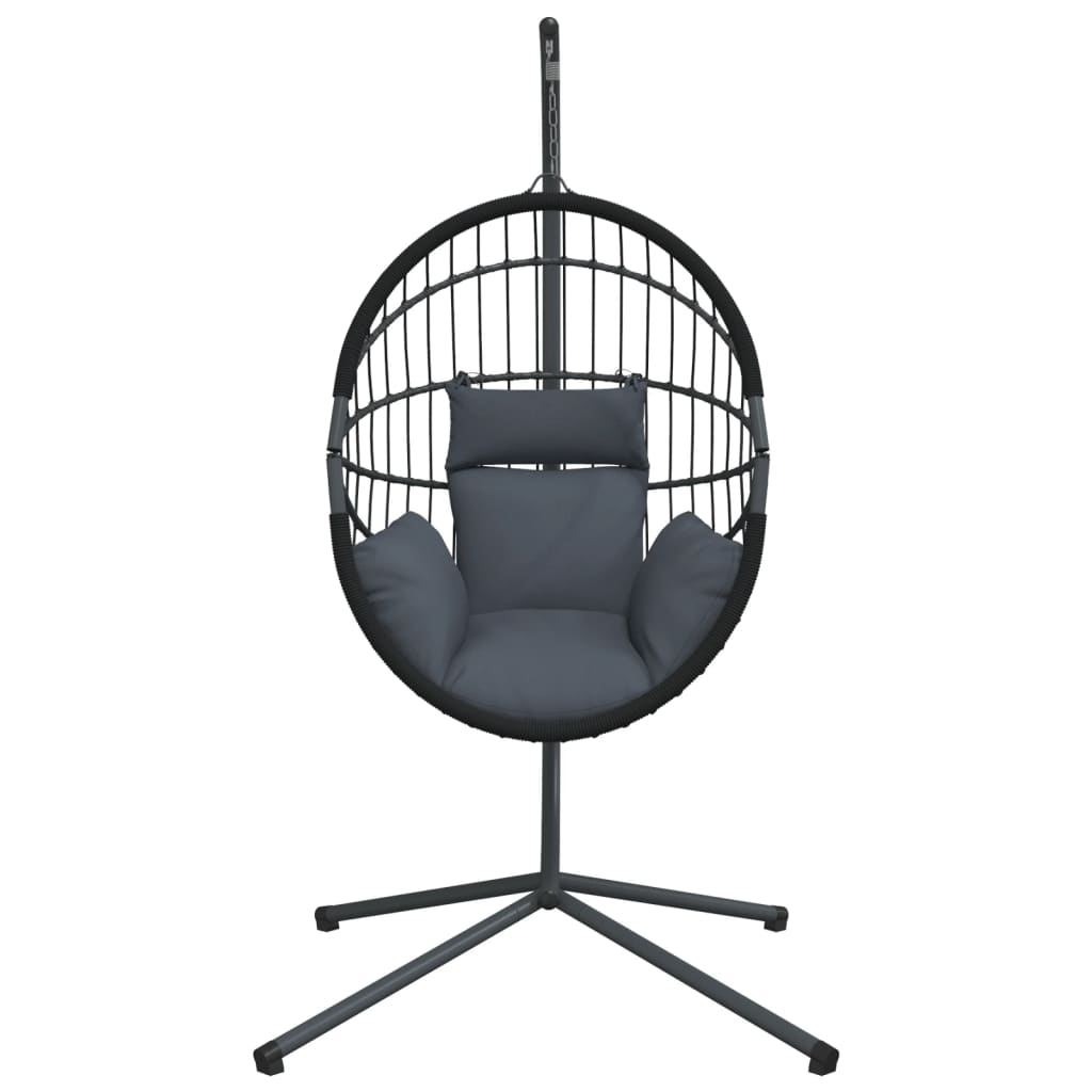 vidaXL Wiszące krzesło kokon ze stojakiem, antracytowe, rattan i stal