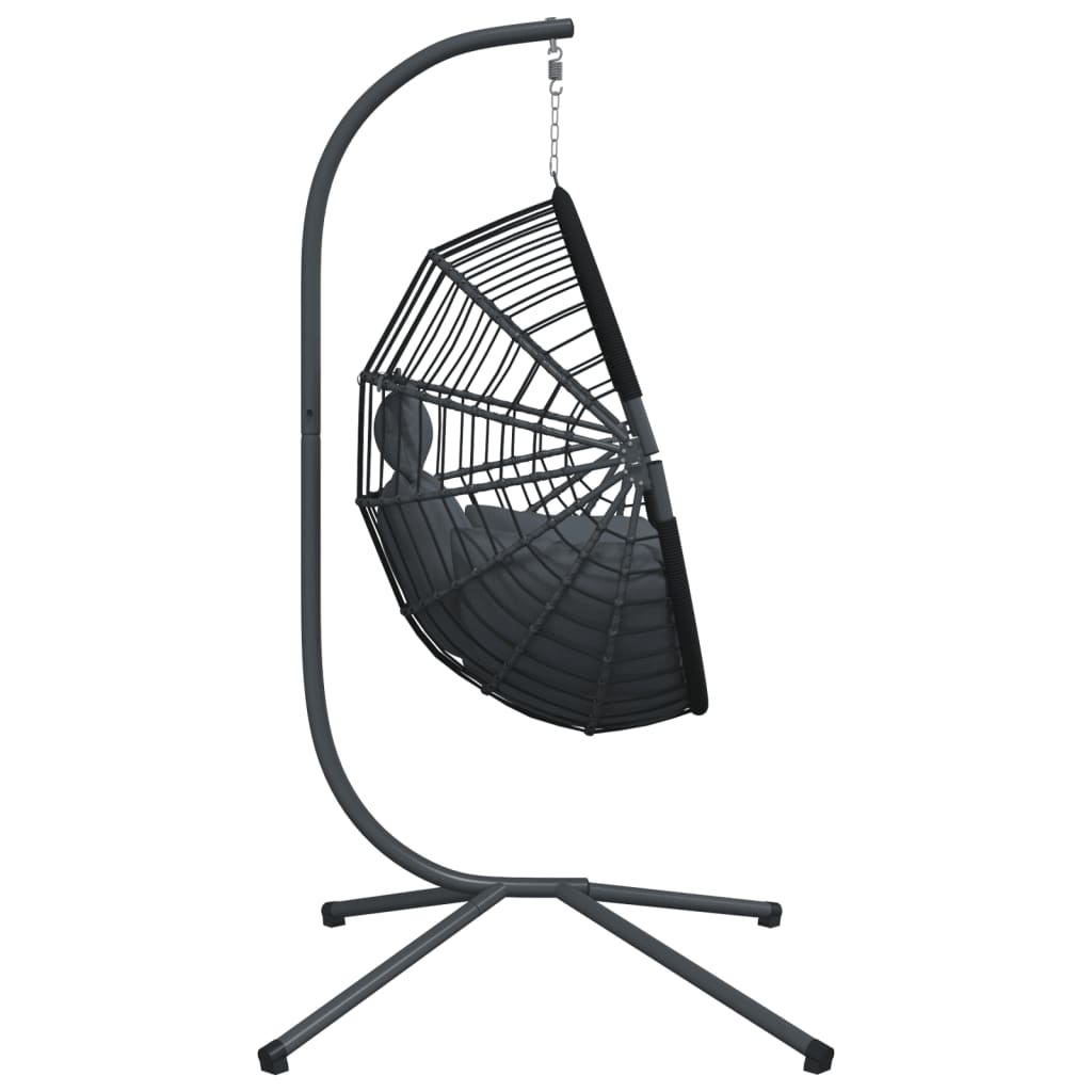 vidaXL Wiszące krzesło kokon ze stojakiem, antracytowe, rattan i stal
