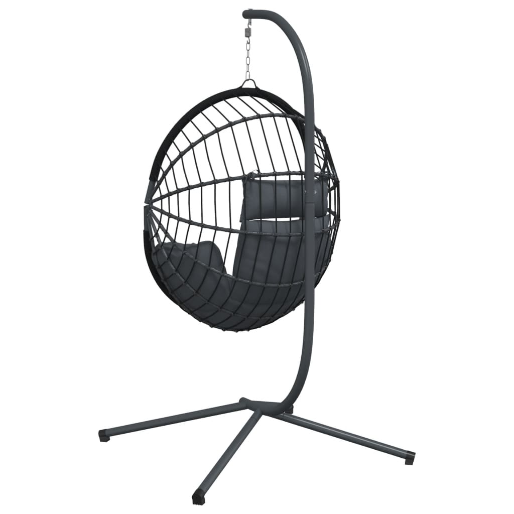 vidaXL Wiszące krzesło kokon ze stojakiem, antracytowe, rattan i stal