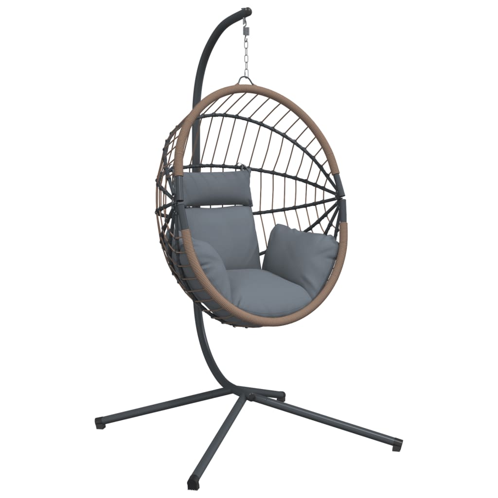 vidaXL Wiszące krzesło kokon ze stojakiem, jasnoszare, rattan i stal