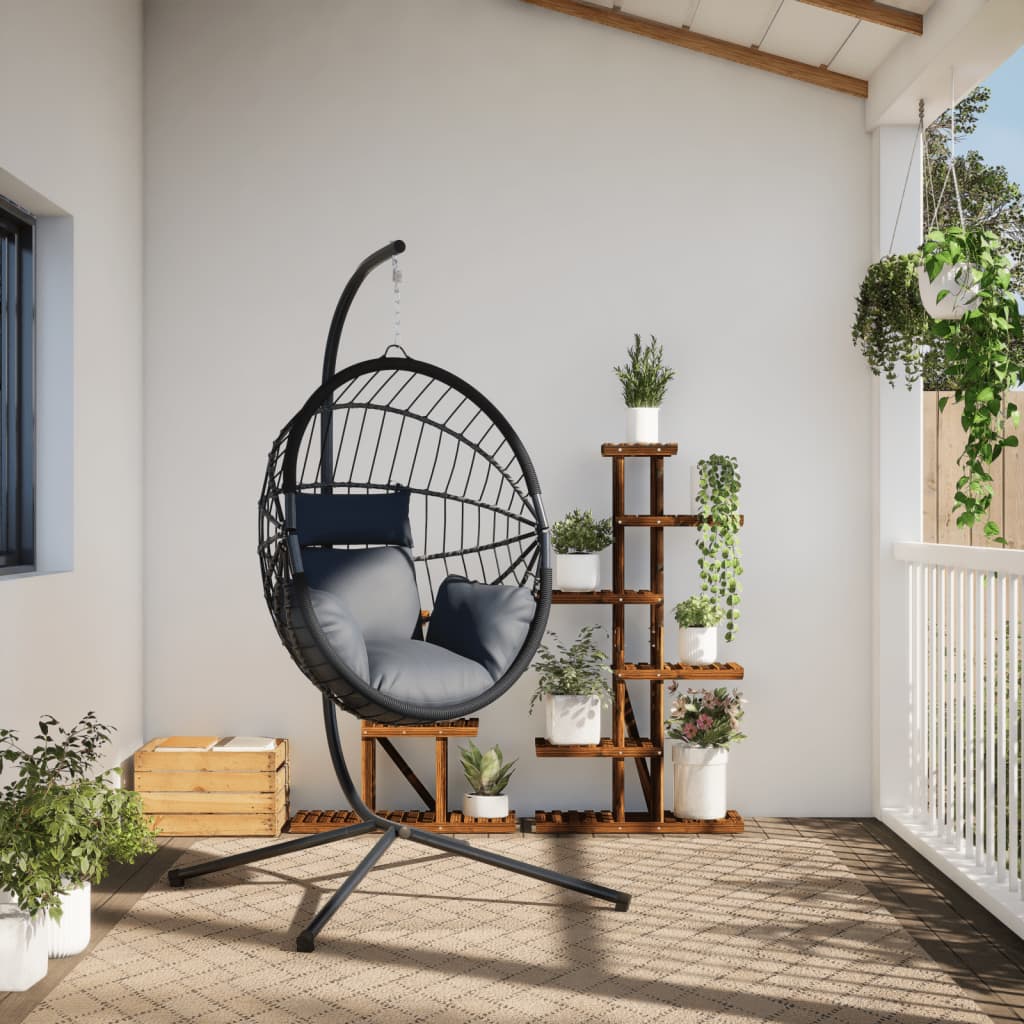 vidaXL Wiszące krzesło kokon ze stojakiem, jasnoszare, rattan i stal