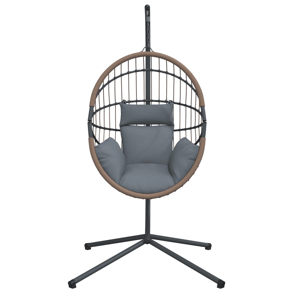 vidaXL Wiszące krzesło kokon ze stojakiem, jasnoszare, rattan i stal