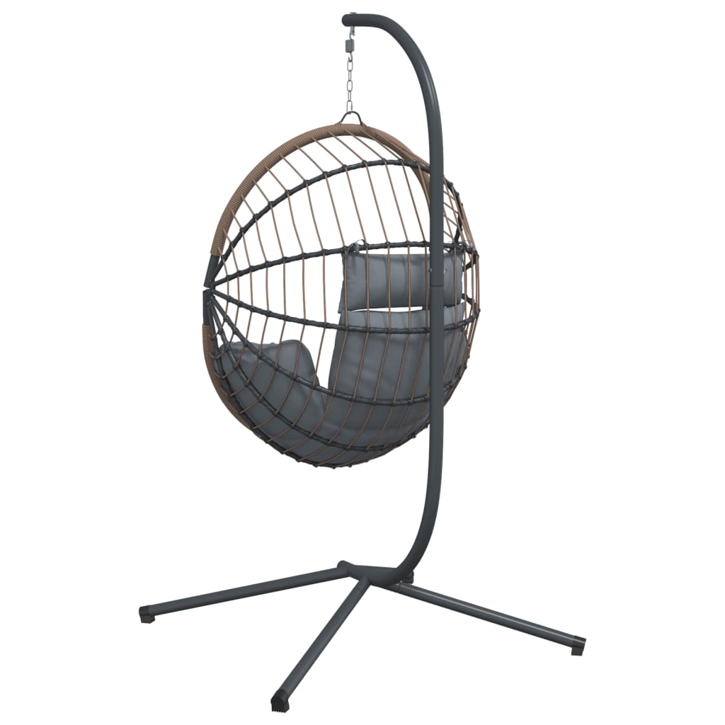 vidaXL Wiszące krzesło kokon ze stojakiem, jasnoszare, rattan i stal