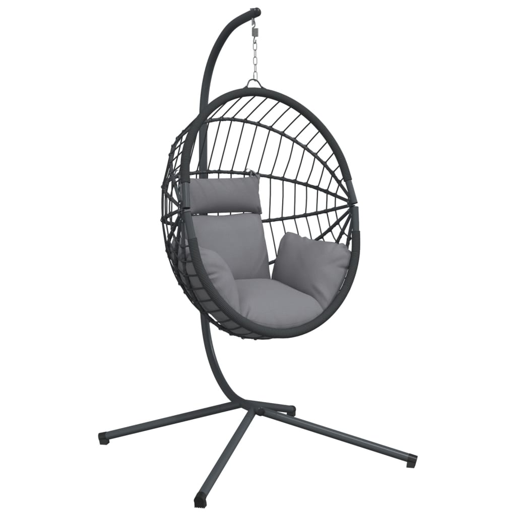 vidaXL Wiszące krzesło kokon ze stojakiem, szare, rattan i stal
