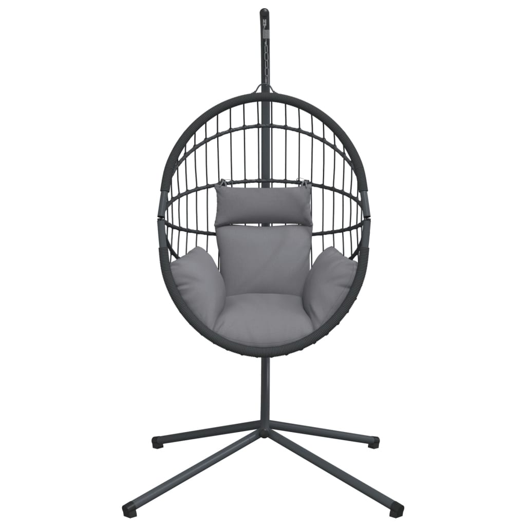vidaXL Wiszące krzesło kokon ze stojakiem, szare, rattan i stal