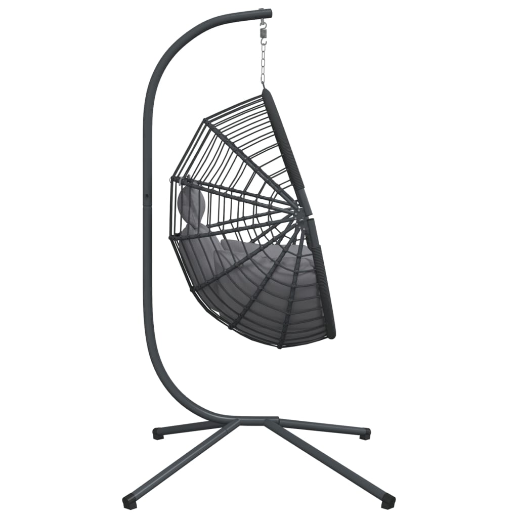 vidaXL Wiszące krzesło kokon ze stojakiem, szare, rattan i stal