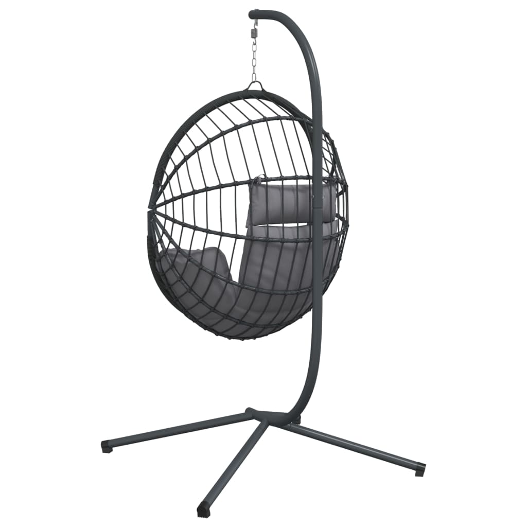 vidaXL Wiszące krzesło kokon ze stojakiem, szare, rattan i stal
