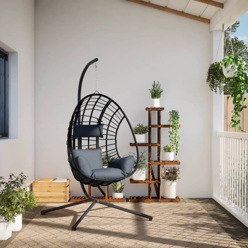 vidaXL Wiszące krzesło kokon ze stojakiem, antracytowe, rattan i stal