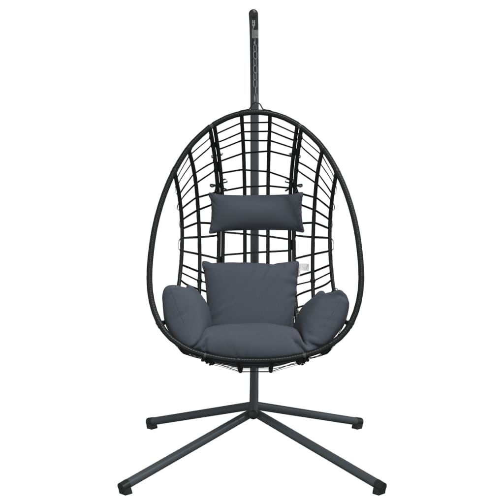 vidaXL Wiszące krzesło kokon ze stojakiem, antracytowe, rattan i stal