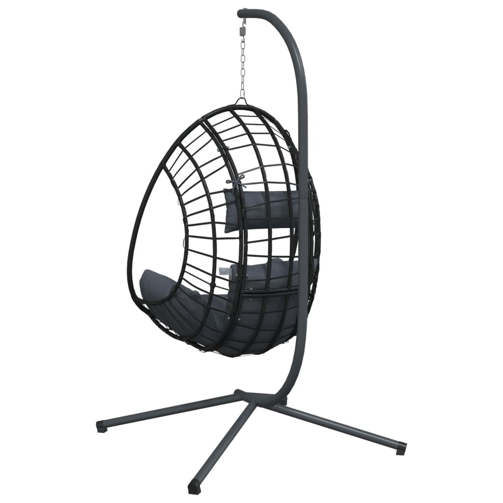 vidaXL Wiszące krzesło kokon ze stojakiem, antracytowe, rattan i stal