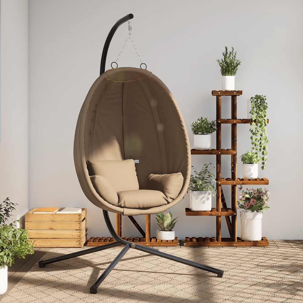 vidaXL Wiszące krzesło kokon ze stojakiem, kolor taupe, rattan i stal