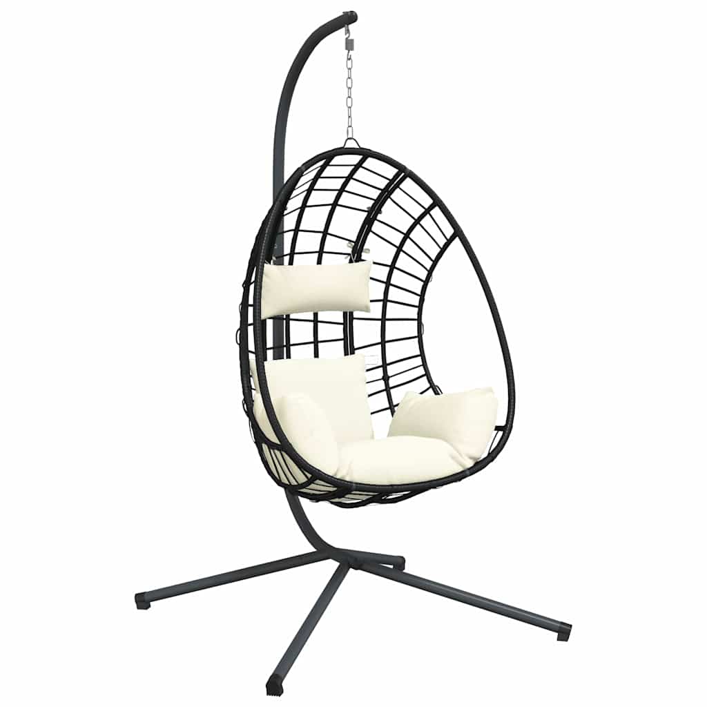 vidaXL Wiszące krzesło kokon ze stojakiem, beżowe, rattan i stal