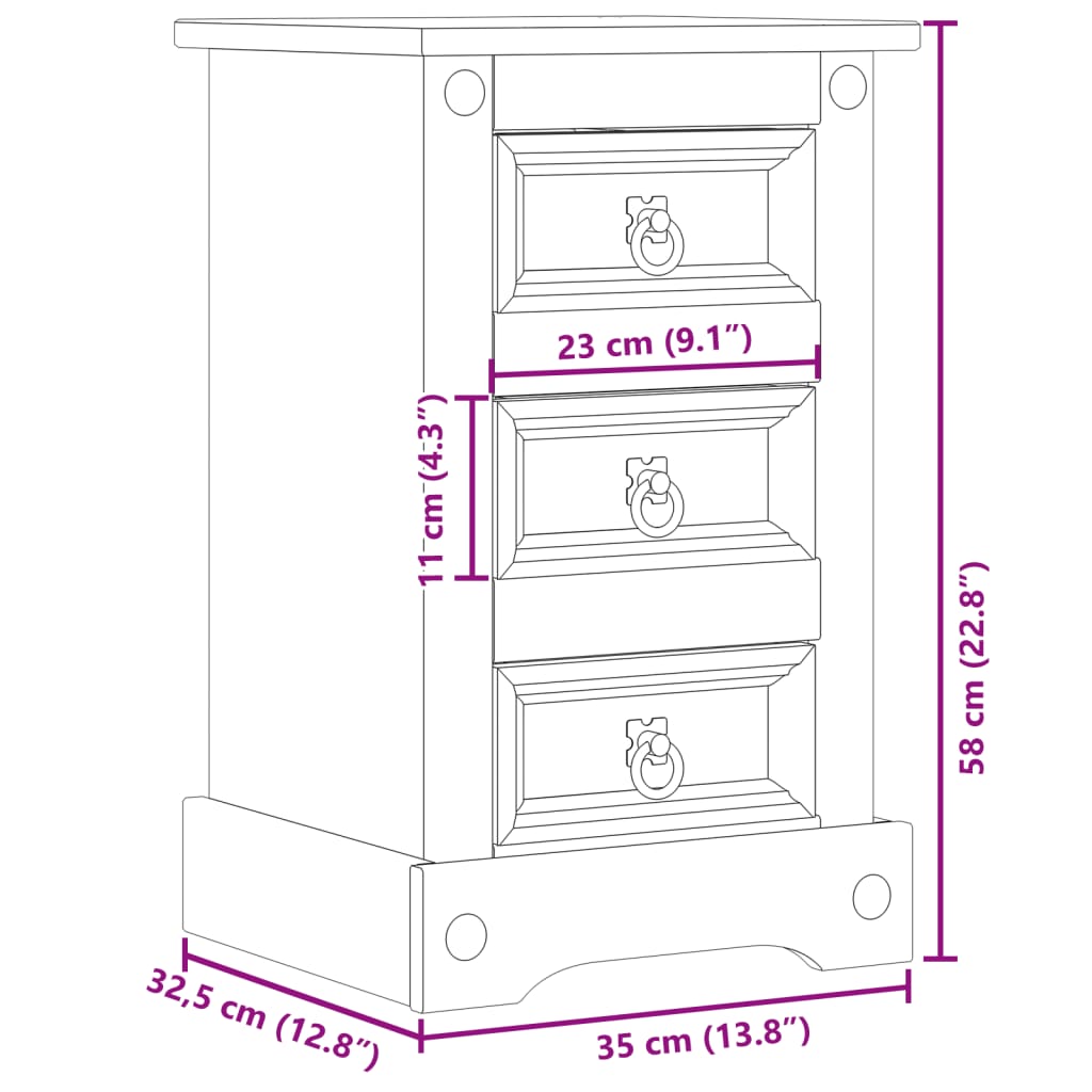 vidaXL Szafka nocna Corona, 35x32,5x58 cm, lite drewno sosnowe