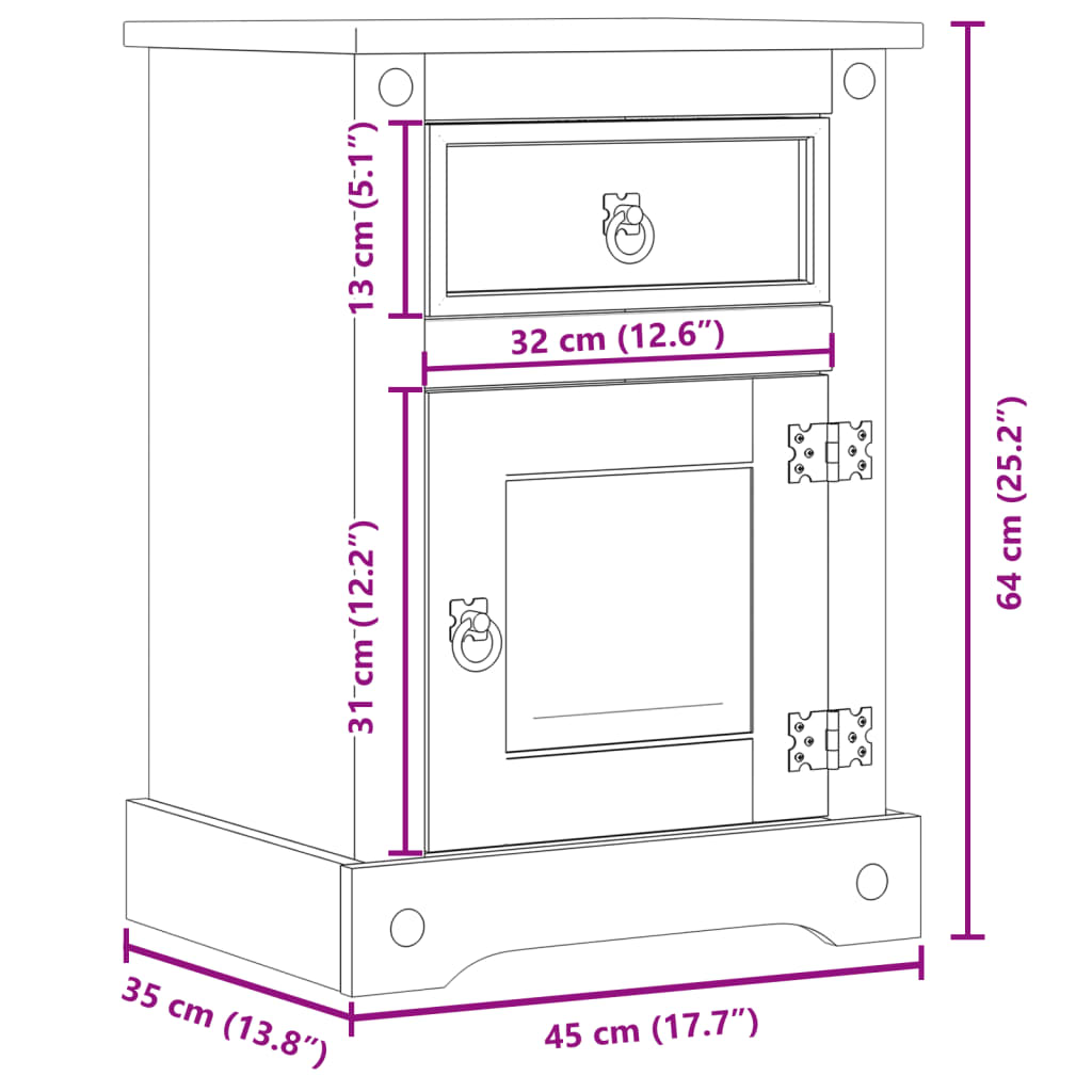 vidaXL Szafka nocna Corona, 45x35x64 cm, lite drewno sosnowe