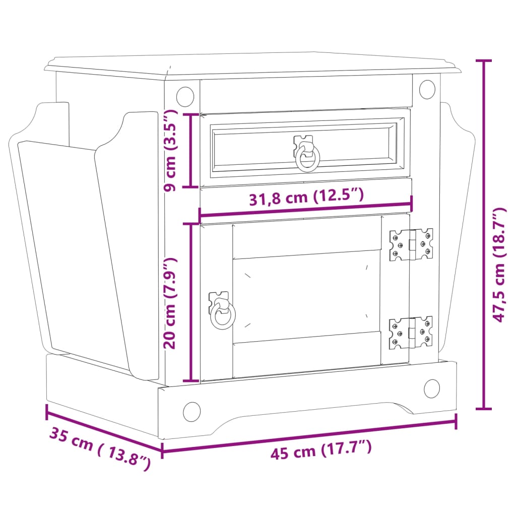 vidaXL Szafka nocna Corona, 45x35x47,5 cm, lite drewno sosnowe