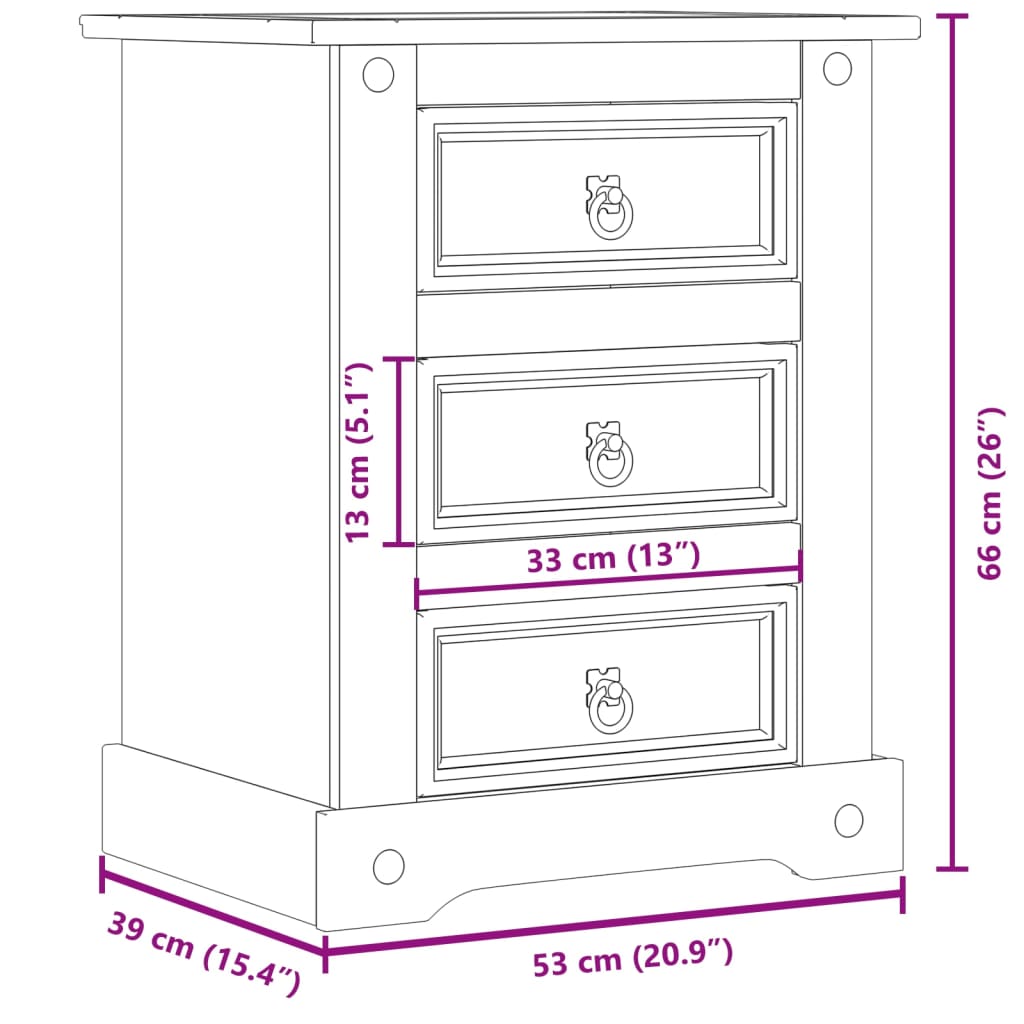vidaXL Szafka nocna Corona, 53x39x66 cm, lite drewno sosnowe