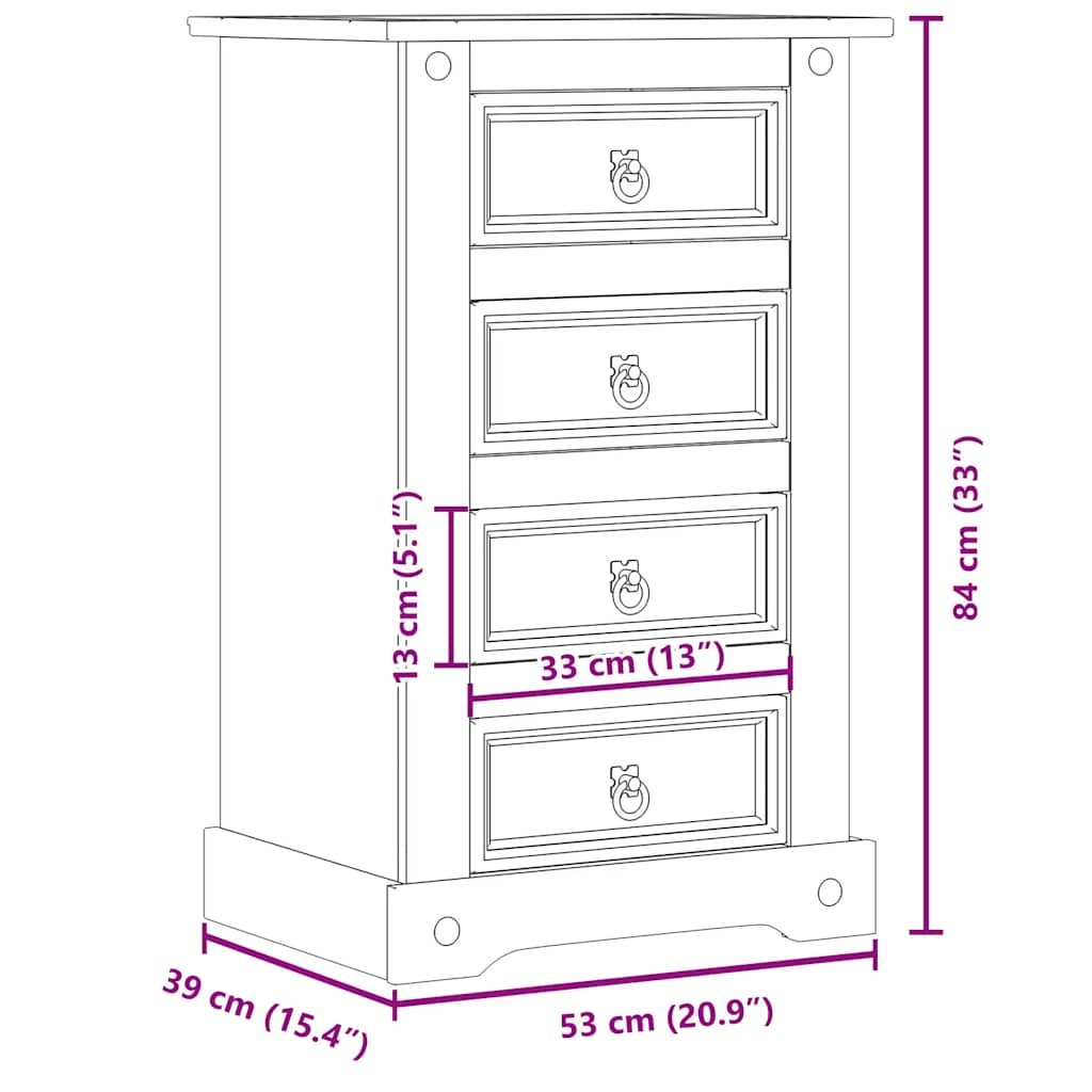 vidaXL Szafka nocna Corona, 53x39x84 cm, lite drewno sosnowe