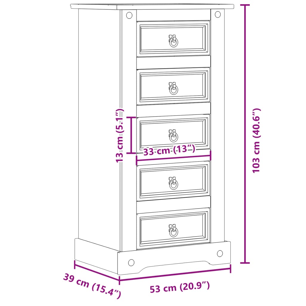 vidaXL Szafka nocna Corona, 53x39x103 cm, lite drewno sosnowe