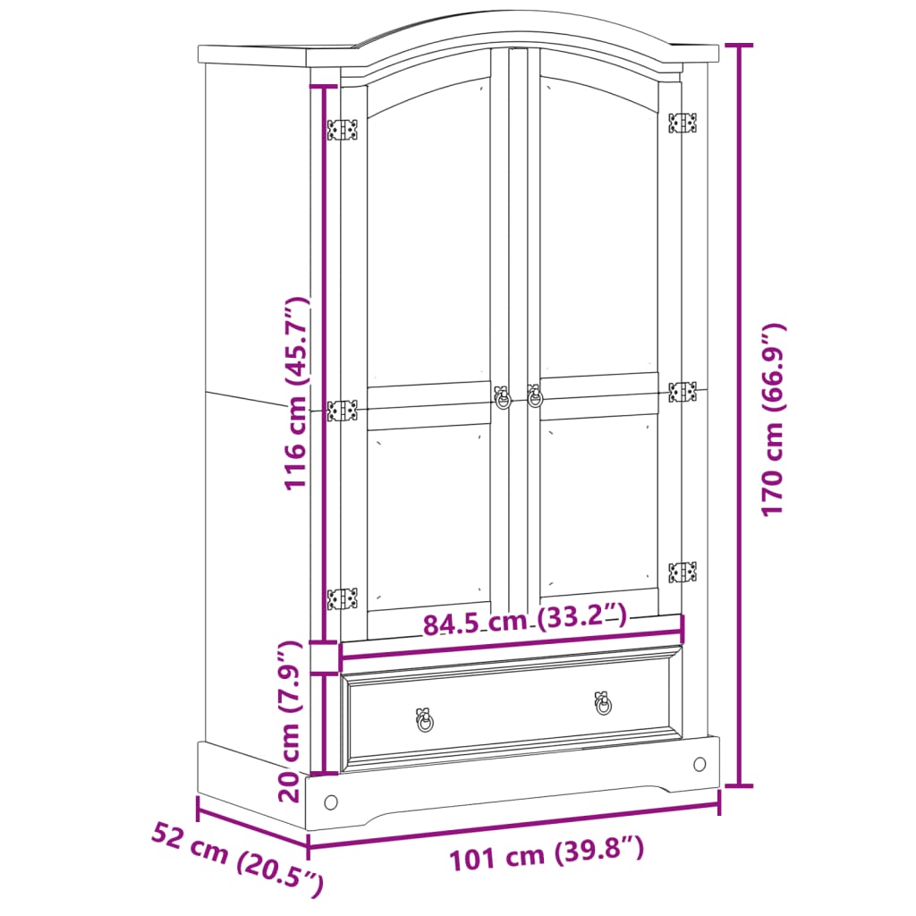 vidaXL Szafa "Corona" 101x52x170 cm Drewno lite sosnowe