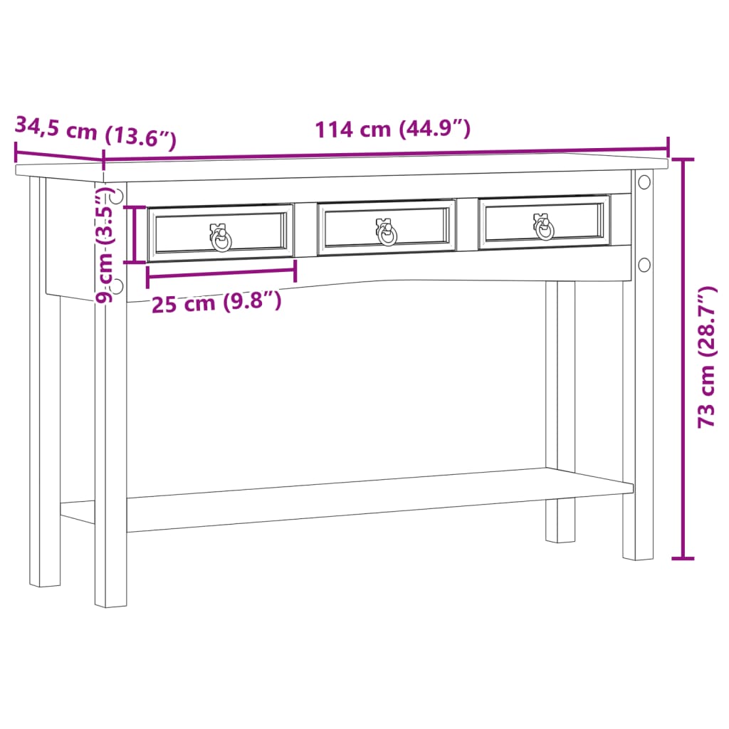 vidaXL Stolik konsolowy "Corona" 114x34,5x73 cm Drewno lite sosnowe