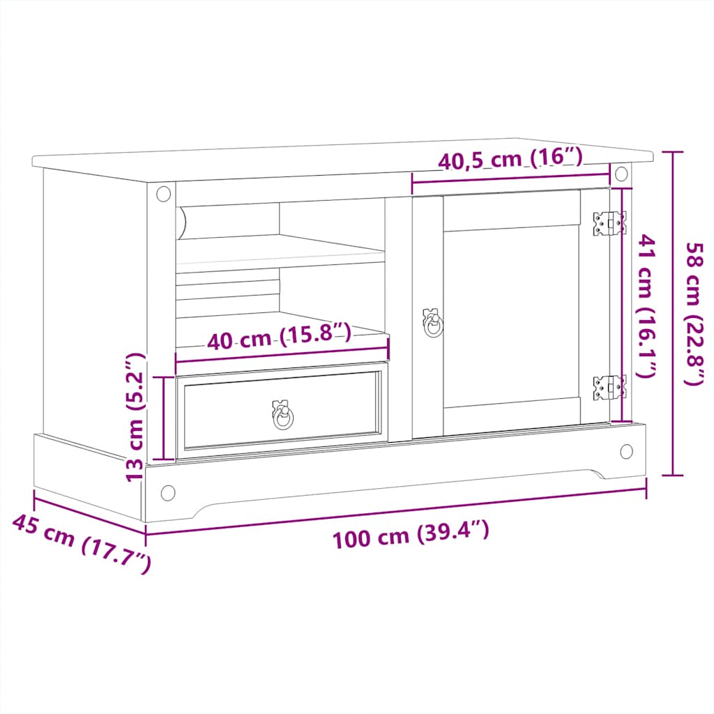 vidaXL Szafka pod TV Corona, 100x45x58 cm, lite drewno sosnowe