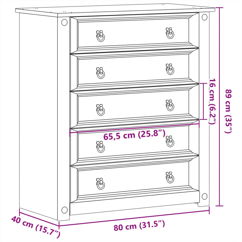 vidaXL Komoda Corona, 80x40x89 cm, lite drewno sosnowe