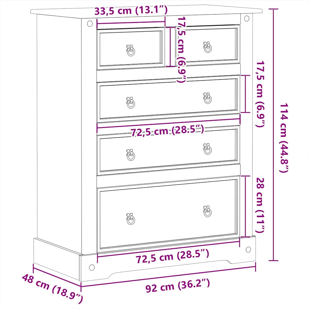 vidaXL Komoda Corona, 92x48x114 cm, lite drewno sosnowe