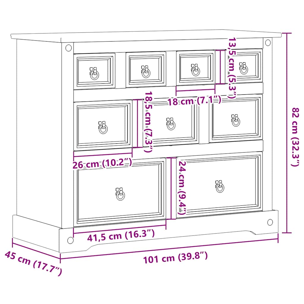 vidaXL Komoda Corona, 101x45x82 cm, lite drewno sosnowe
