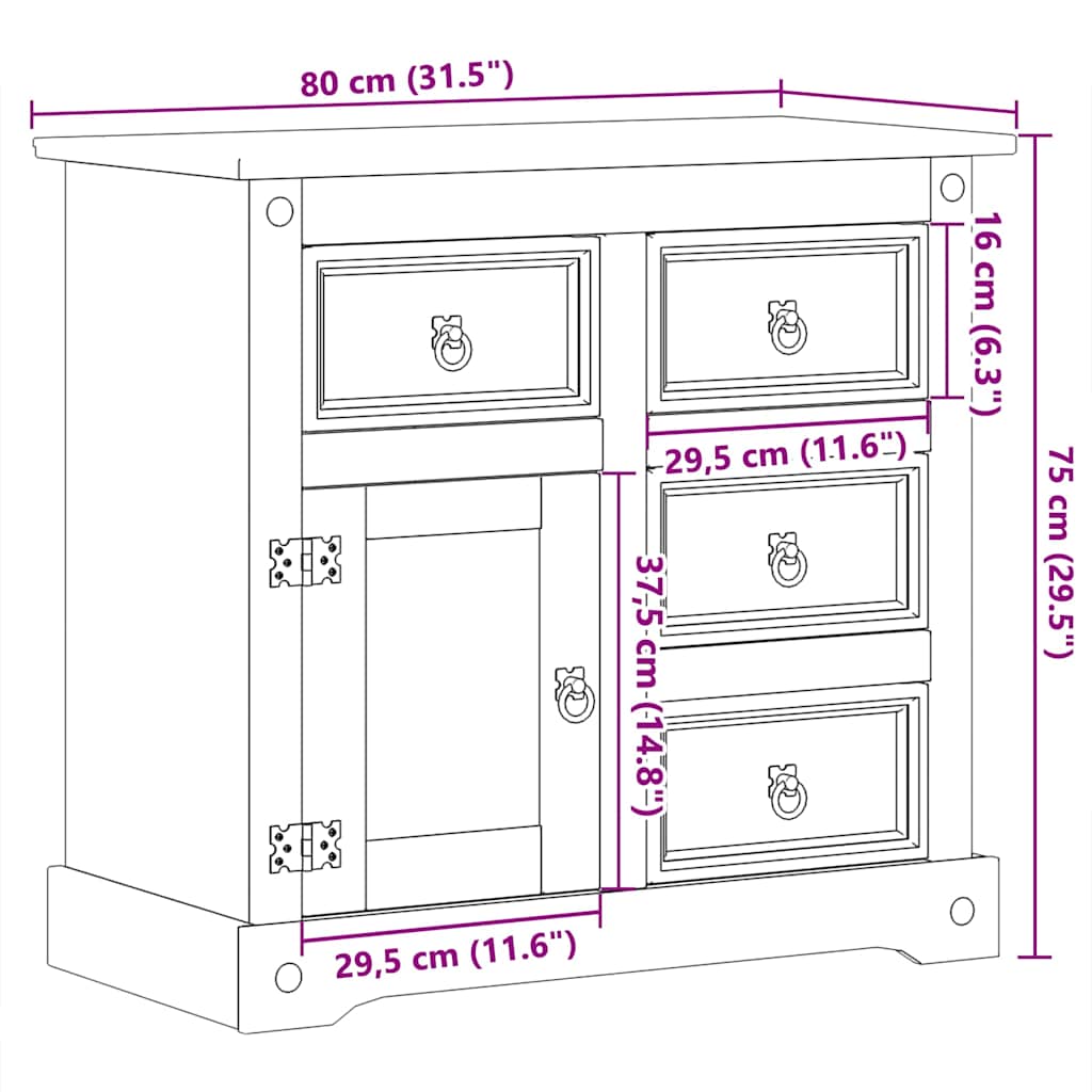 vidaXL Komoda Corona, 87x40x76 cm, lite drewno sosnowe