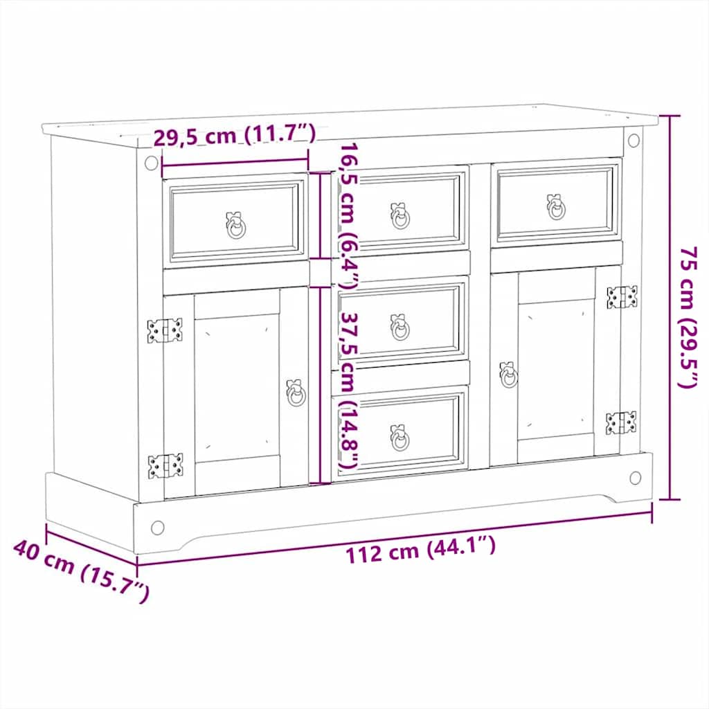 vidaXL Komoda Corona, 112x40x75 cm, lite drewno sosnowe