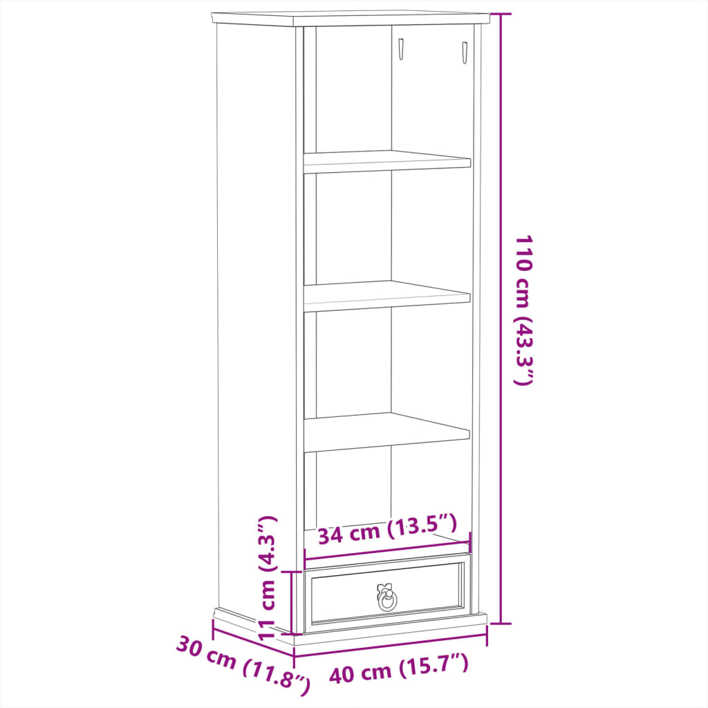vidaXL Szafka na płyty CD Corona, 40x30x110 cm, lite drewno sosnowe