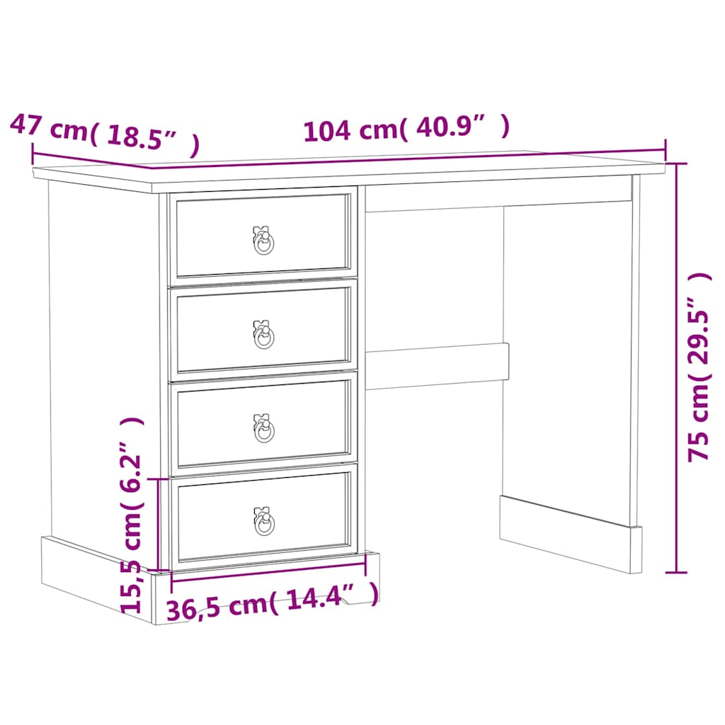 vidaXL Toaletka Corona, 104x47x75 cm, lite drewno sosnowe