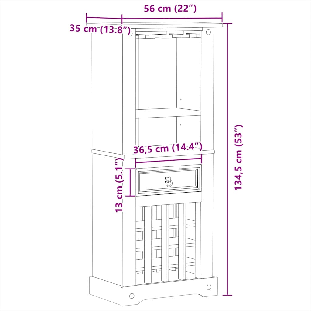 vidaXL Szafka na wino Corona, 56x35x134,5 cm, lite drewno sosnowe