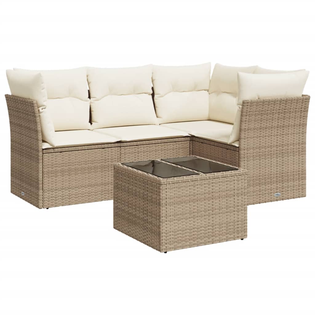 vidaXL 5-cz. zestaw mebli ogrodowych z poduszkami, beżowy, polirattan
