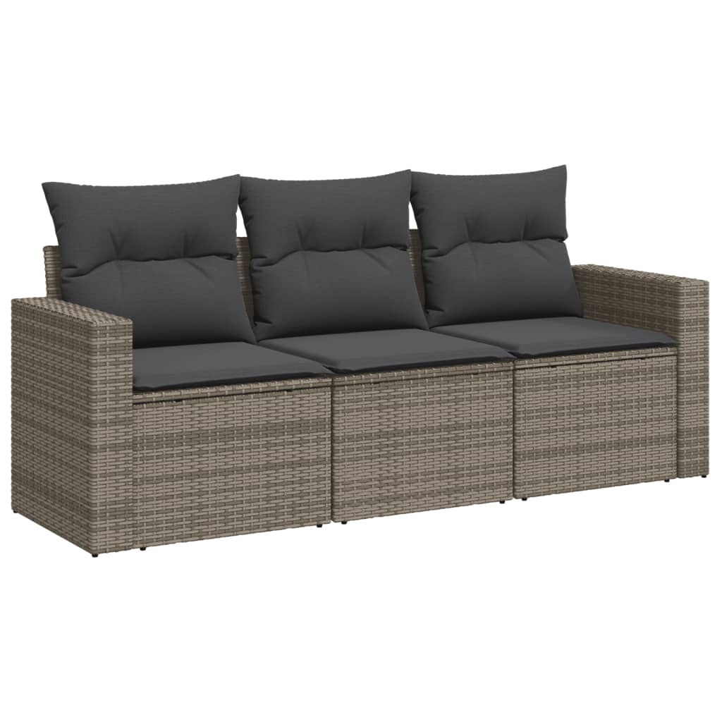 vidaXL 3-częściowa sofa do ogrodu, z poduszkami, szara, polirattanowa
