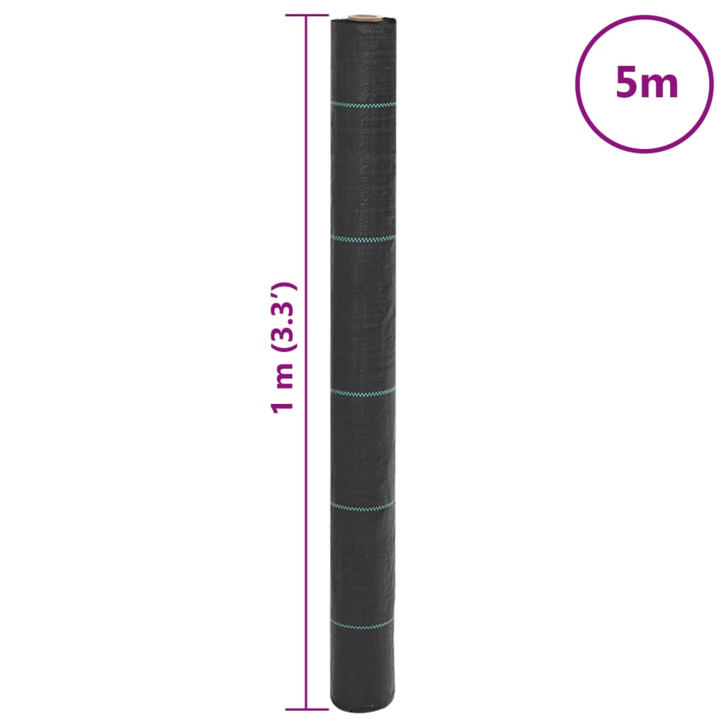 vidaXL Agrowłóknina antychwastowa, czarna, 1x5 m, PP